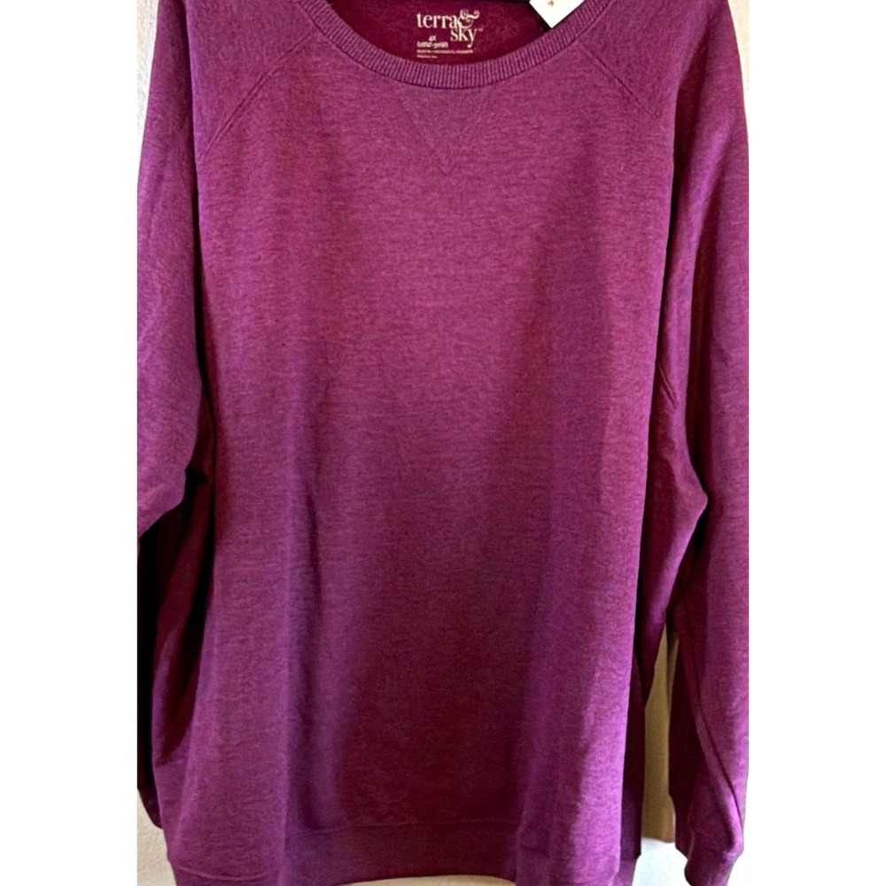 Terra & Sky Women's 4X Purple Crewneck Fleece Pullover Sweatshirt Raglan Relaxed